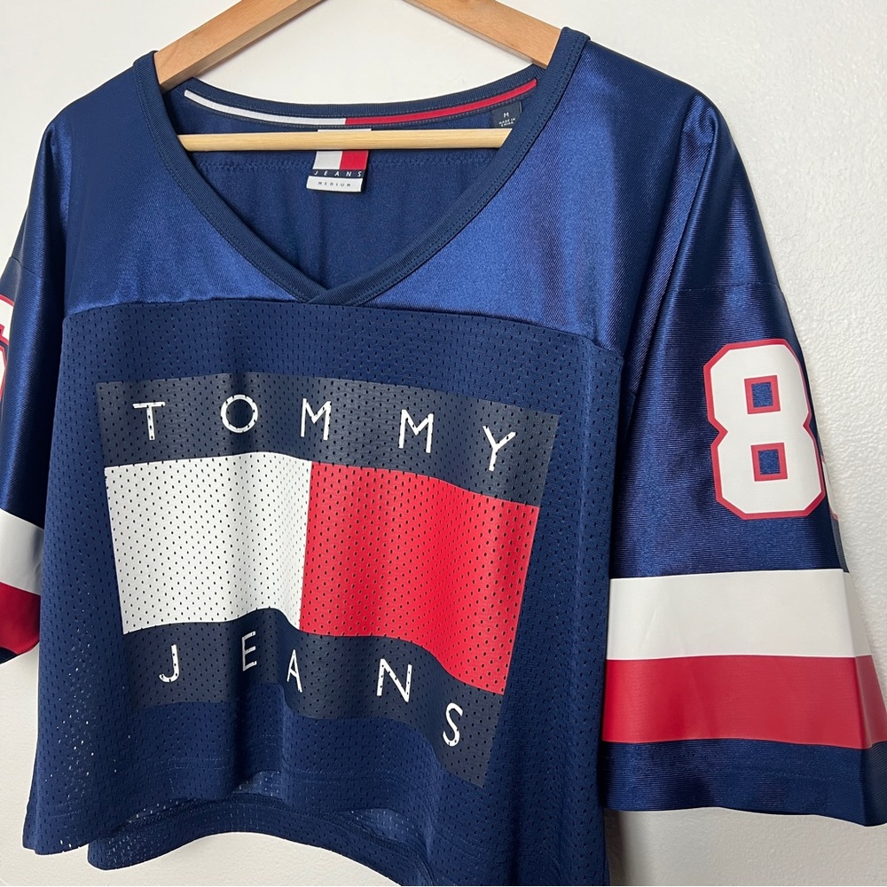 Tommy Jeans Double-Sided Graphic Print Cropped Navy Jersey